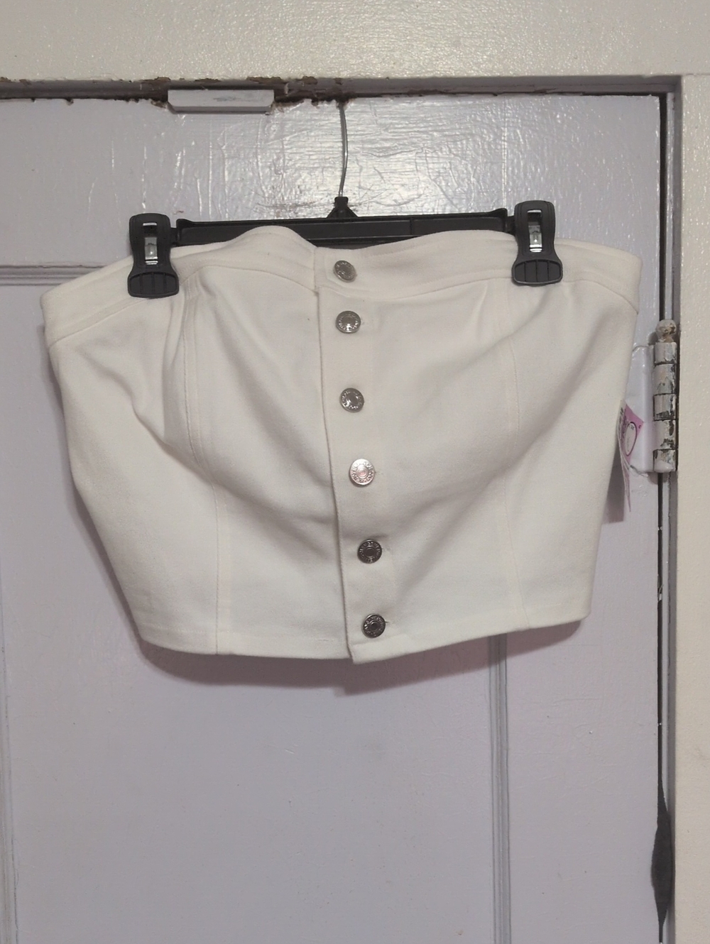 Flying Tomato White Button-Front Strapless Crop Top